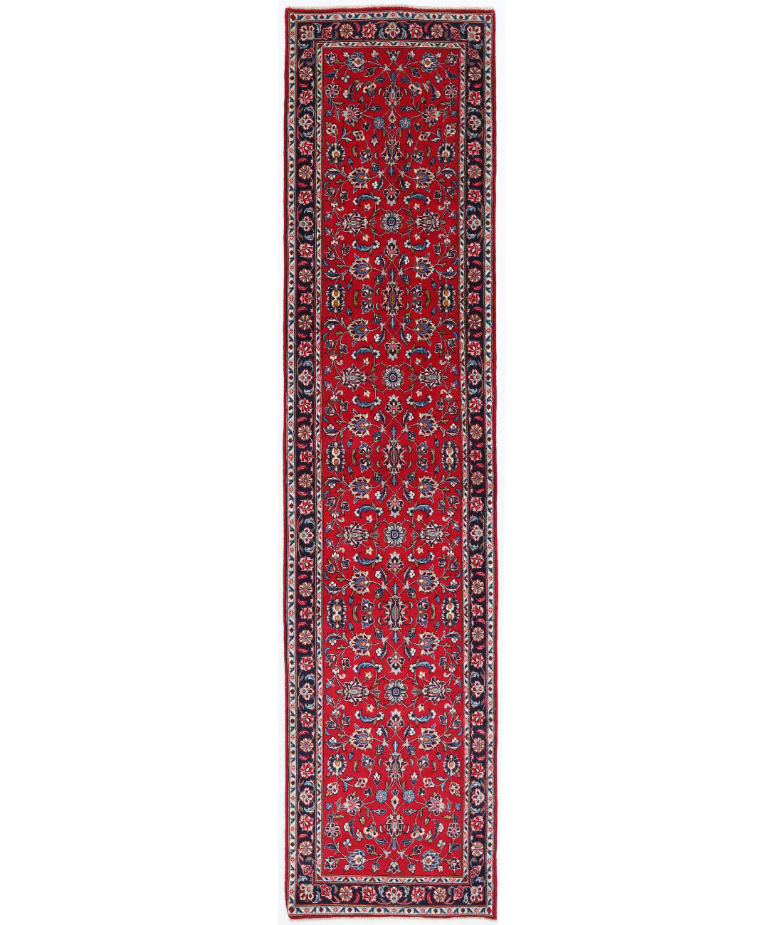 Hand Knotted Kashan Wool Rug  - 2' 3" X 9' 9" 2' 3" X 9' 9" (69 X 297) / Red / Blue