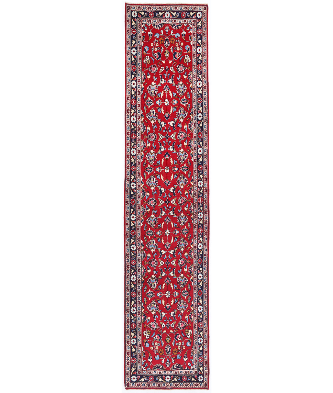 Hand Knotted Kashan Wool Rug  - 2&#39; 4&quot; X 10&#39; 10&quot; 2&#39; 4&quot; X 10&#39; 10&quot; (71 X 330) / Blue / Red