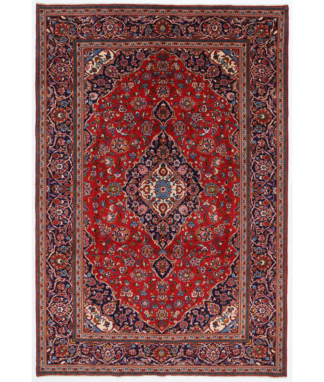 Hand Knotted Kashan Wool Rug  - 7&#39; 11&quot; X 11&#39; 8&quot; 7&#39; 11&quot; X 11&#39; 8&quot; (241 X 356) / Red / Blue