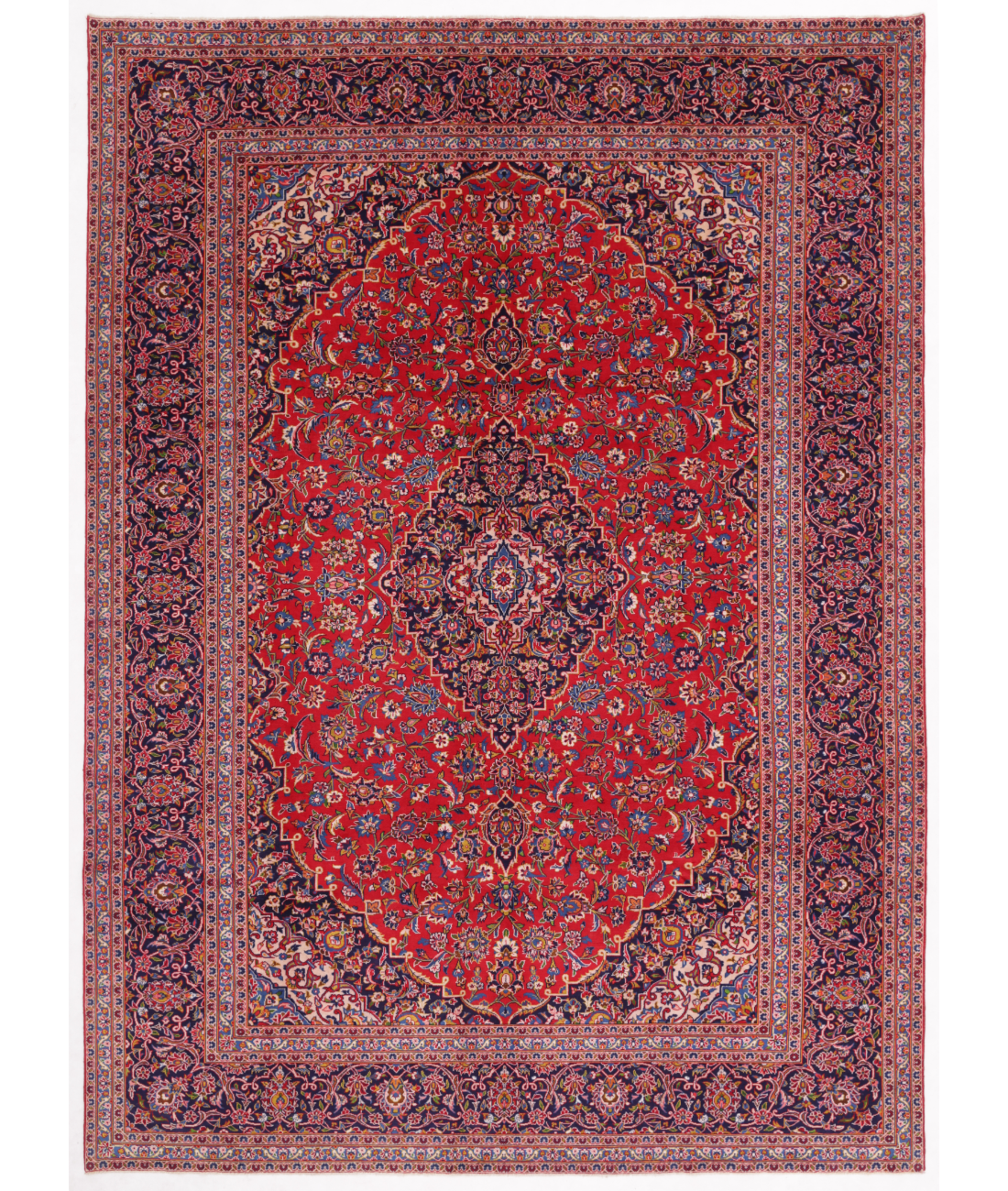 Hand Knotted Kashan Wool Rug  - 9&#39; 7&quot; X 13&#39; 2&quot; 9&#39; 7&quot; X 13&#39; 2&quot; (292 X 401) / Red / Blue