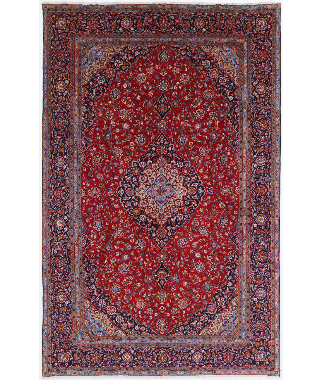 Hand Knotted Kashan Wool Rug  - 9&#39; 4&quot; X 14&#39; 6&quot; 9&#39; 4&quot; X 14&#39; 6&quot; (284 X 442) / Red / Blue