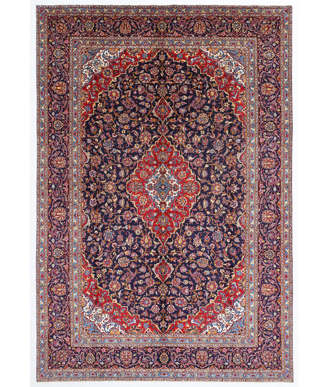 Hand Knotted Kashan Wool Rug  - 9&#39; 6&quot; X 13&#39; 11&quot; 9&#39; 6&quot; X 13&#39; 11&quot; (290 X 424) / Blue / Red