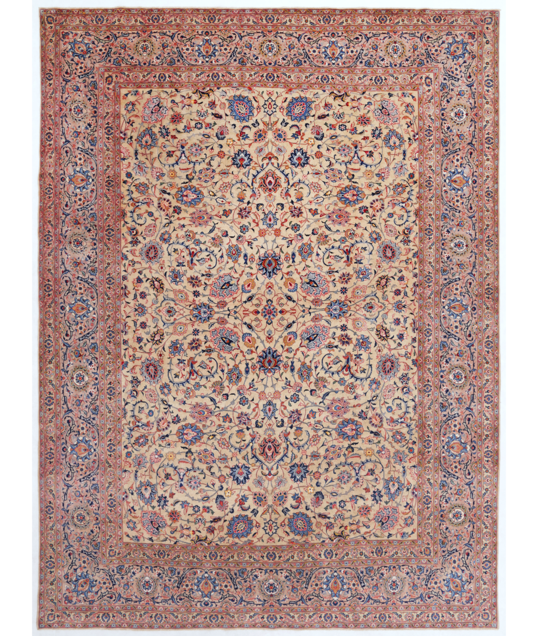 Hand Knotted Kashan Wool Rug  - 9&#39; 9&quot; X 13&#39; 3&quot; 9&#39; 9&quot; X 13&#39; 3&quot; (297 X 404) / Ivory / Taupe