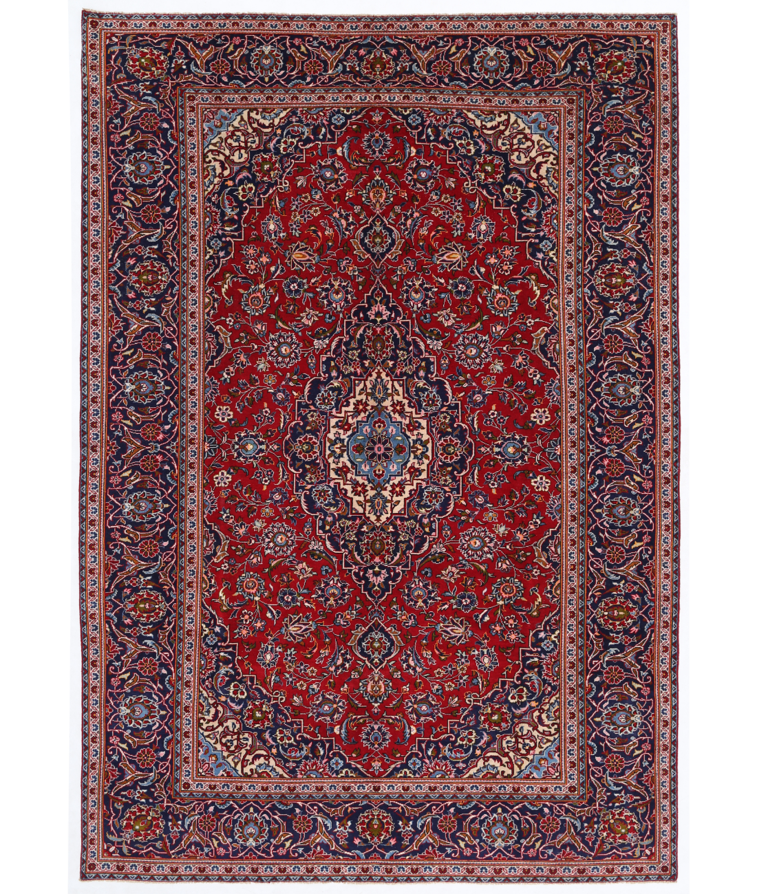 Hand Knotted Kashan Wool Rug  - 7&#39; 10&quot; X 11&#39; 6&quot; 7&#39; 10&quot; X 11&#39; 6&quot; (239 X 351) / Red / Blue