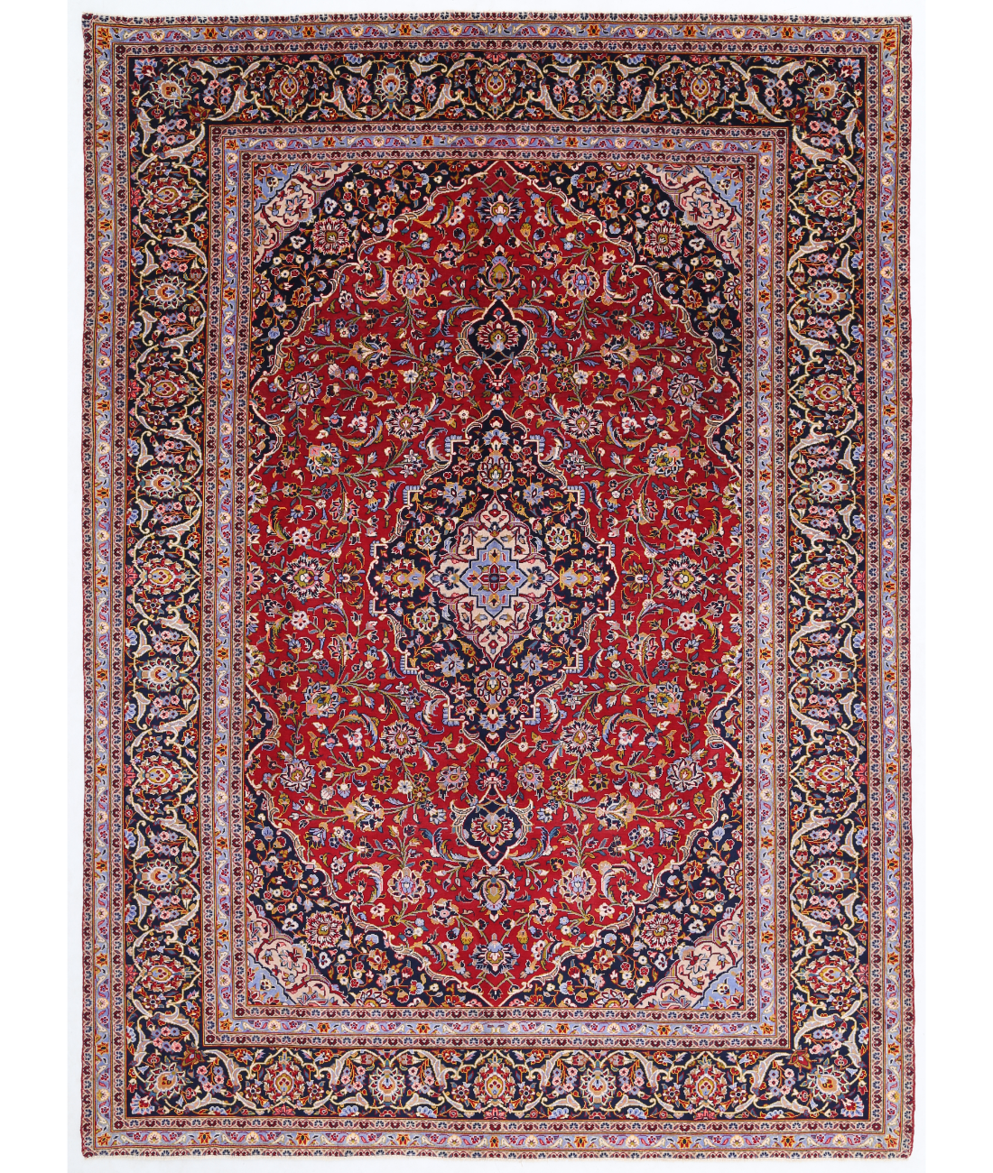 Hand Knotted Kashan Wool Rug  - 9&#39; 5&quot; X 13&#39; 2&quot; 9&#39; 5&quot; X 13&#39; 2&quot; (287 X 401) / Red / Blue