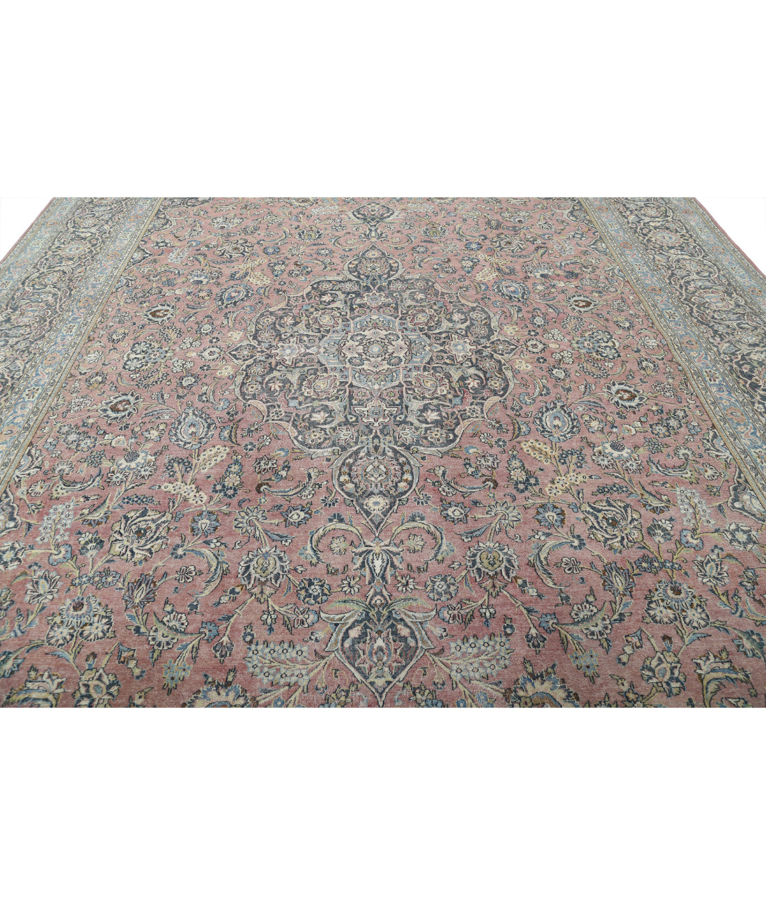 Hand Knotted Vintage Persian Kashan Wool Rug - 11'10'' x 17'3'' 11'10'' x 17'3'' (355 X 518) / Red / Blue