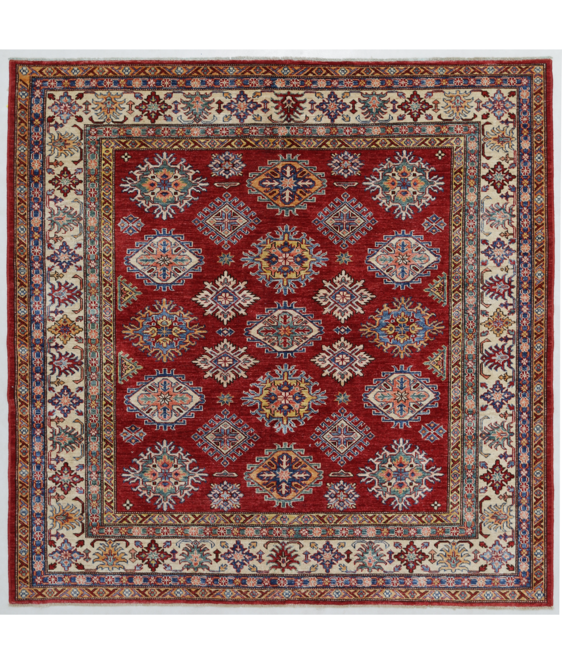 Hand Knotted Kazak Wool Rug  - 5&#39; 11&quot; X 6&#39; 0&quot; 5&#39; 11&quot; X 6&#39; 0&quot; (180 X 183) / Red / Ivory