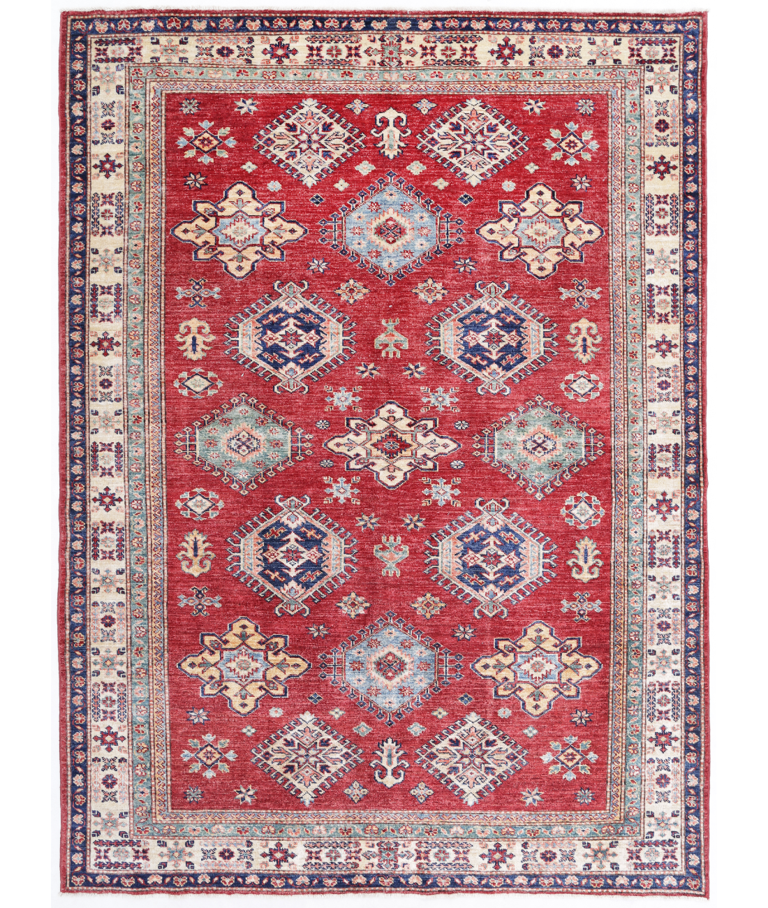 Hand Knotted Kazak Wool Rug  - 5&#39; 6&quot; X 7&#39; 5&quot; 5&#39; 6&quot; X 7&#39; 5&quot; (168 X 226) / Red / Ivory