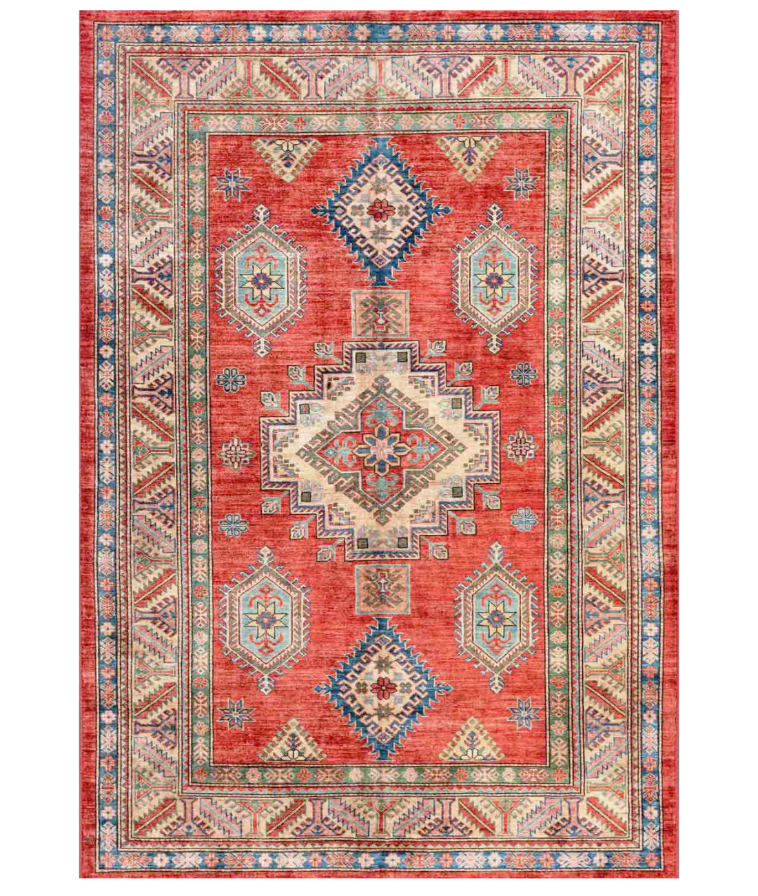 Hand Knotted Kazak Wool Rug  - 5&#39; 6&quot; X 7&#39; 9&quot; 5&#39; 6&quot; X 7&#39; 9&quot; (168 X 236) / Red / Ivory