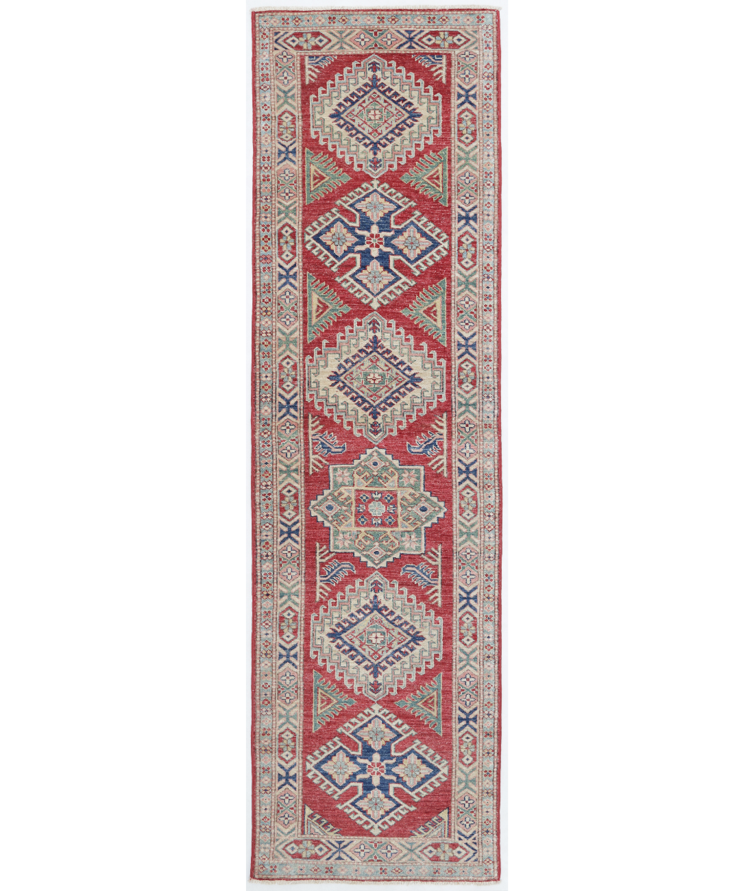 Hand Knotted Kazak Wool Rug  - 2&#39; 3&quot; X 8&#39; 6&quot; 2&#39; 3&quot; X 8&#39; 6&quot; (69 X 259) / Red / Ivory