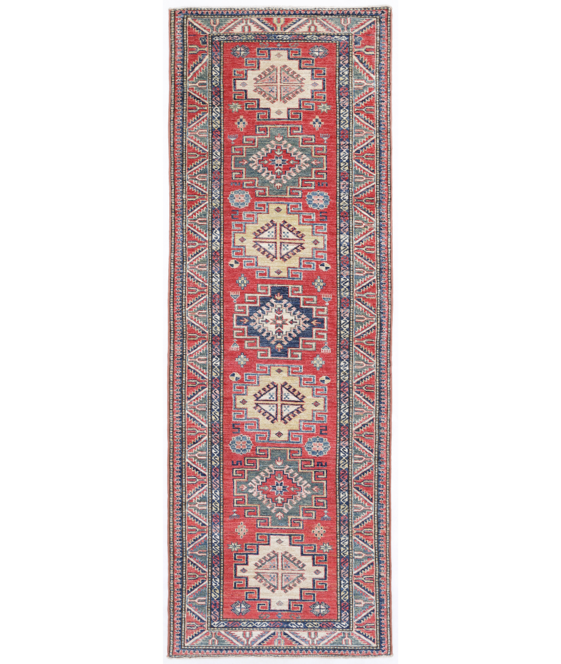 Hand Knotted Kazak Wool Rug  - 2&#39; 7&quot; X 7&#39; 9&quot; 2&#39; 7&quot; X 7&#39; 9&quot; (79 X 236) / Red / Ivory