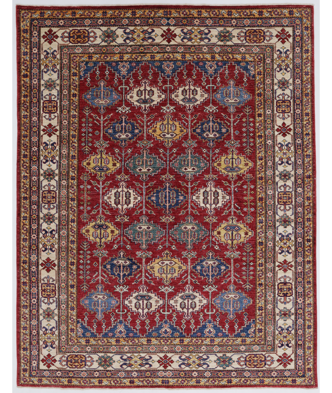 Hand Knotted Kazak Wool Rug  - 5&#39; 8&quot; X 7&#39; 5&quot; 5&#39; 8&quot; X 7&#39; 5&quot; (173 X 226) / Red / Ivory