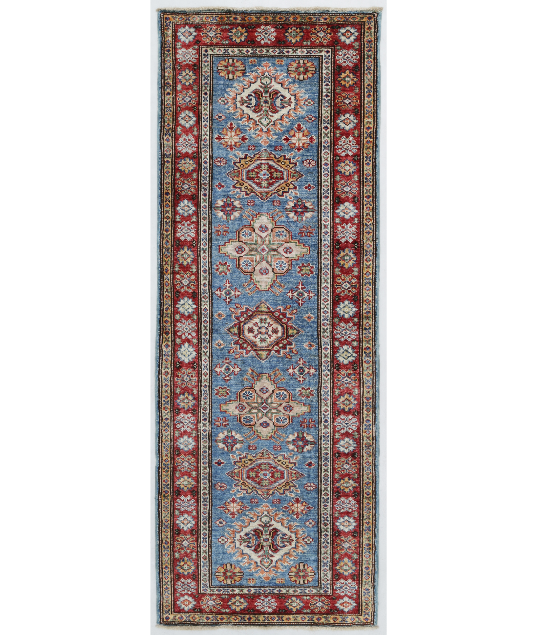 Hand Knotted Kazak Wool Rug  - 2' 0" X 5' 8" 2' 0" X 5' 8" (61 X 173) / Blue / Red