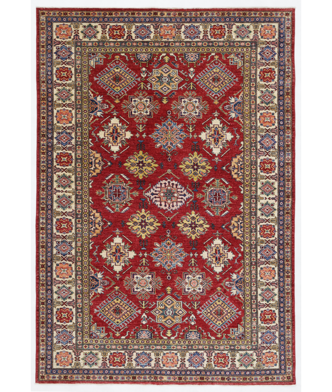 Hand Knotted Kazak Wool Rug  - 5&#39; 9&quot; X 8&#39; 7&quot; 5&#39; 9&quot; X 8&#39; 7&quot; (175 X 262) / Red / Ivory