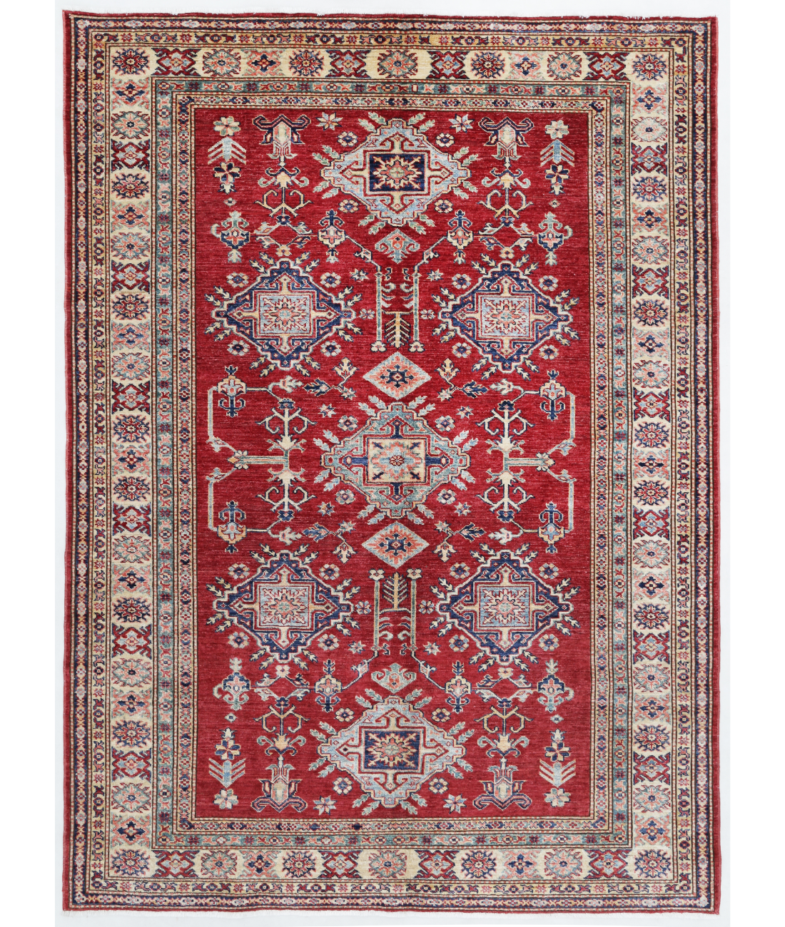 Hand Knotted Kazak Wool Rug  - 5&#39; 6&quot; X 7&#39; 9&quot; 5&#39; 6&quot; X 7&#39; 9&quot; (168 X 236) / Red / Ivory