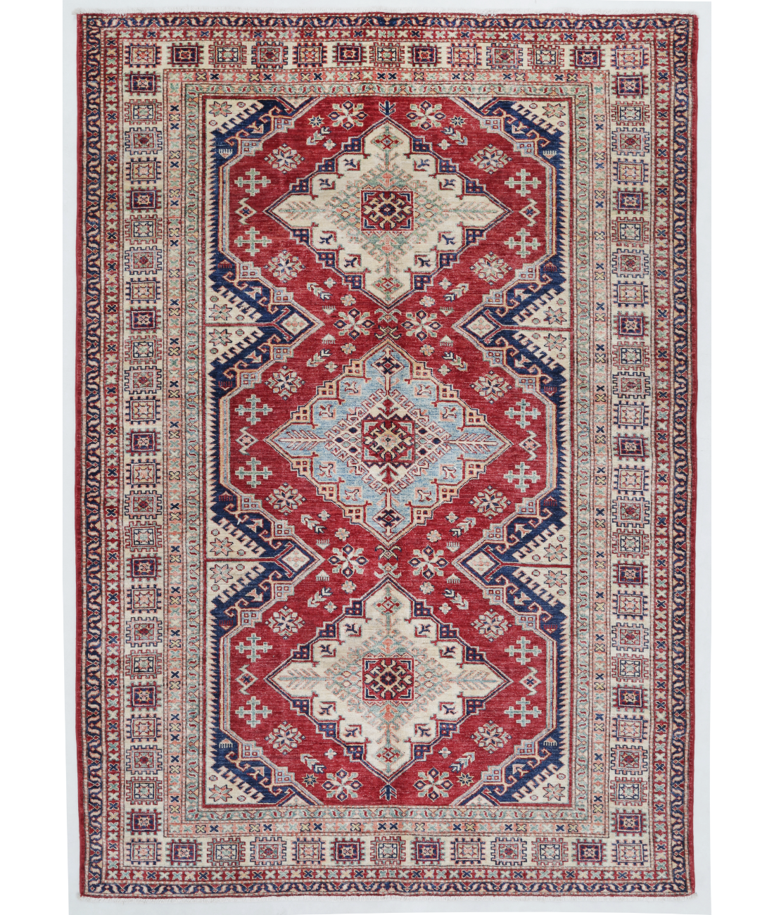 Hand Knotted Kazak Wool Rug  - 5&#39; 6&quot; X 7&#39; 11&quot; 5&#39; 6&quot; X 7&#39; 11&quot; (168 X 241) / Red / Ivory