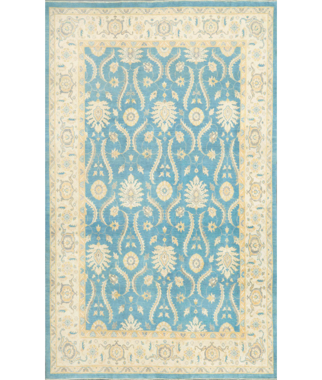 Hand Knotted Kazak Wool Rug  - 8' 11" X 12' 3" 8' 11" X 12' 3" (272 X 373) / Blue / Ivory