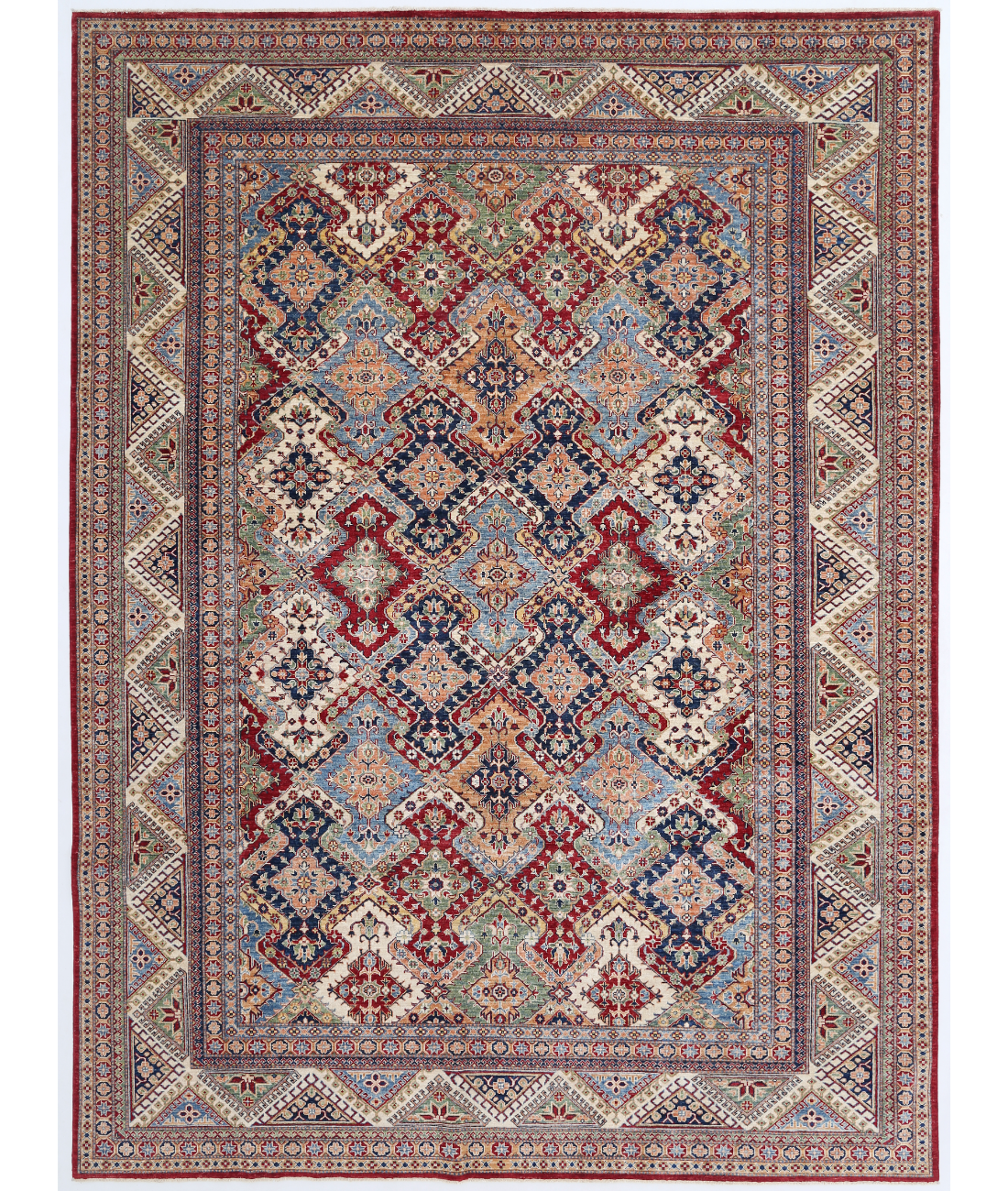 Hand Knotted Kazak Wool Rug  - 8&#39; 10&quot; X 11&#39; 10&quot; 8&#39; 10&quot; X 11&#39; 10&quot; (269 X 361) / Red / Ivory