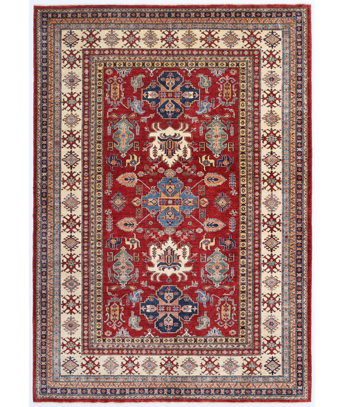 Hand Knotted Kazak Wool Rug  - 6&#39; 9&quot; X 9&#39; 7&quot; 6&#39; 9&quot; X 9&#39; 7&quot; (206 X 292) / Red / Ivory