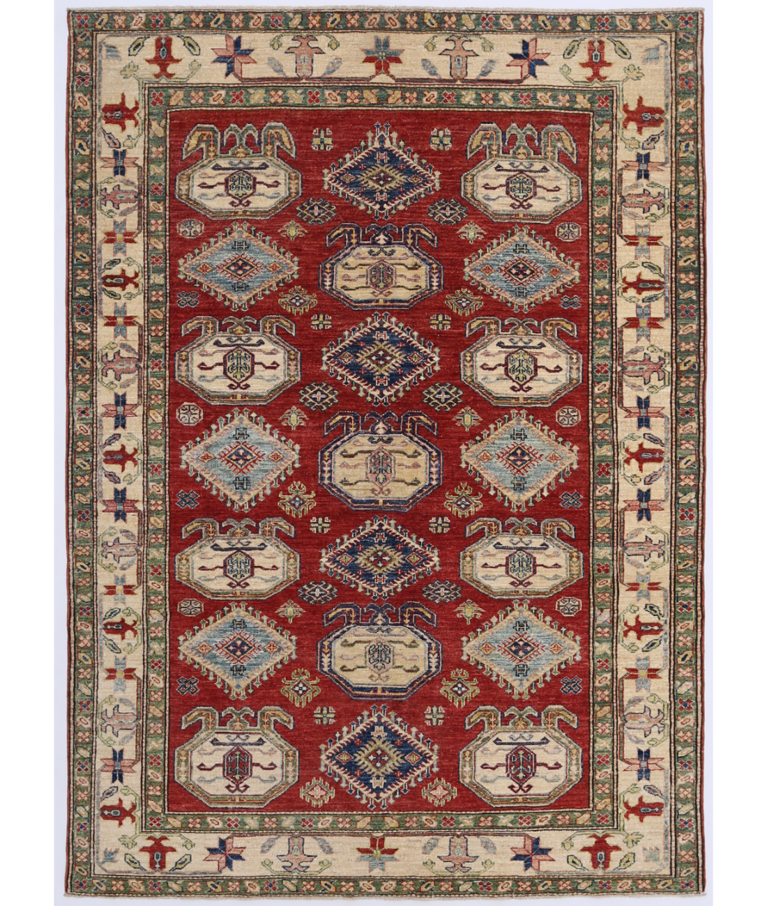 Hand Knotted Kazak Wool Rug  - 5&#39; 7&quot; X 7&#39; 10&quot; 5&#39; 7&quot; X 7&#39; 10&quot; (170 X 239) / Red / Ivory