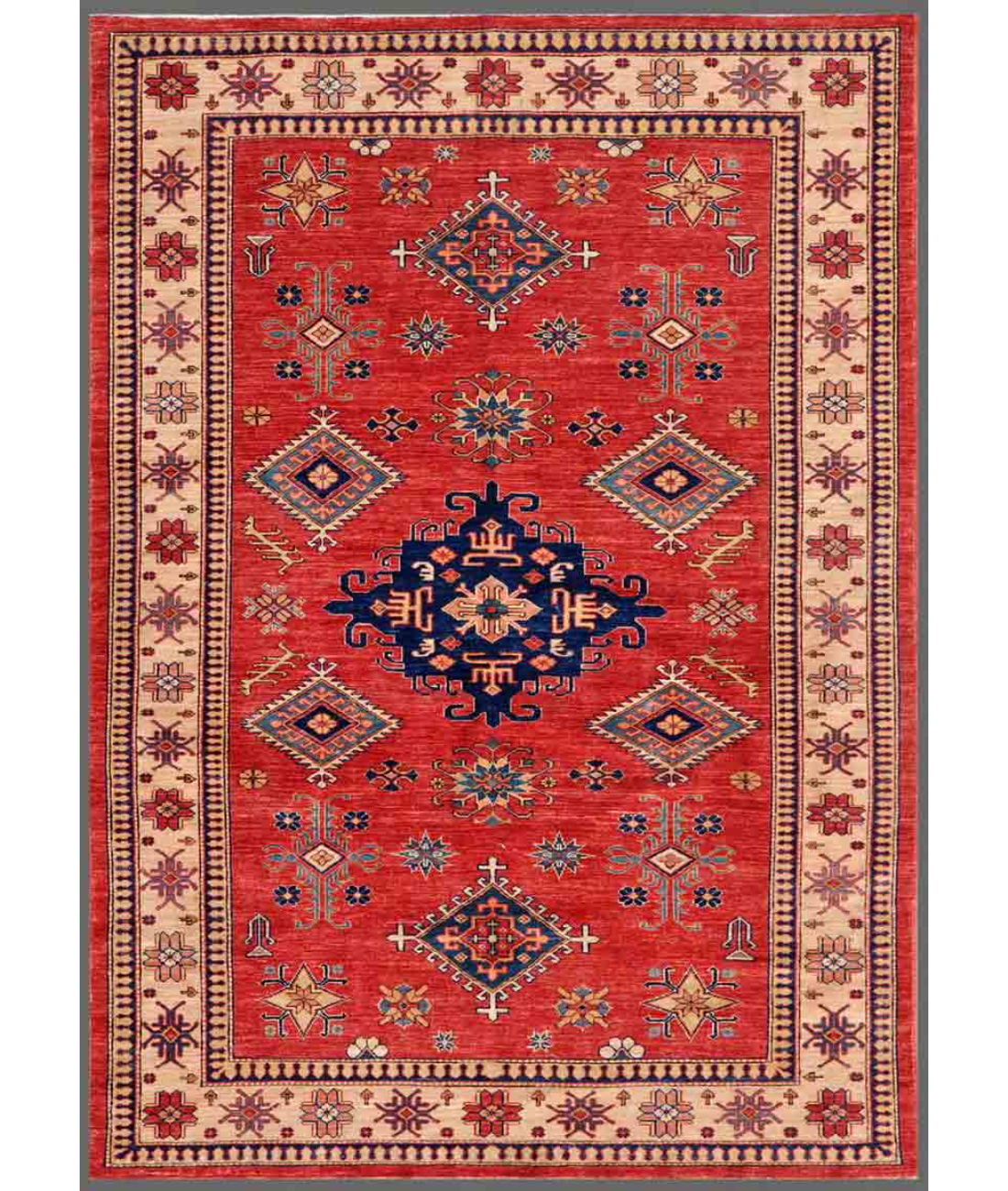 Hand Knotted Kazak Wool Rug  - 5&#39; 5&quot; X 7&#39; 7&quot; 5&#39; 5&quot; X 7&#39; 7&quot; (165 X 231) / Red / Ivory