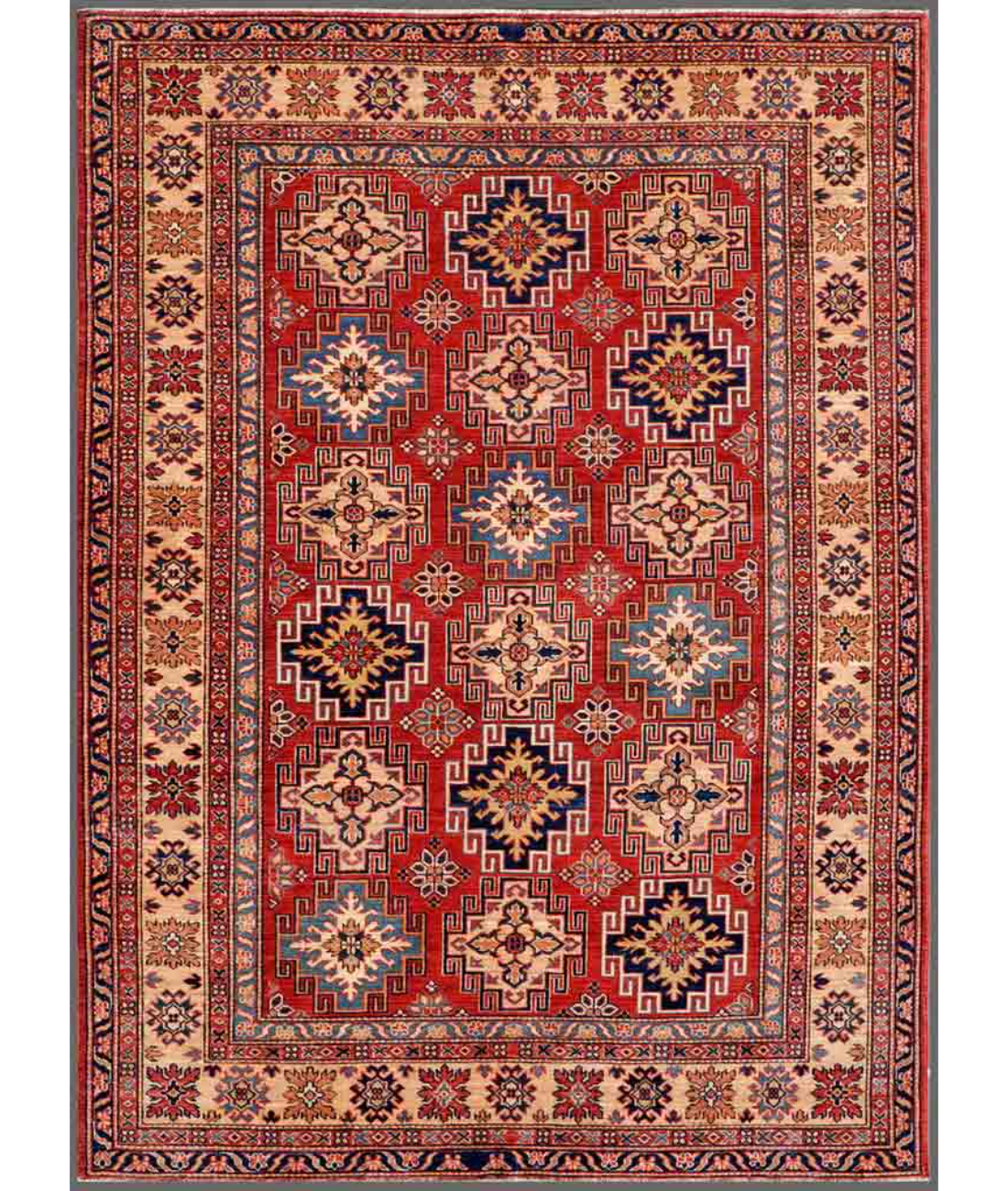 Hand Knotted Kazak Wool Rug  - 5&#39; 6&quot; X 7&#39; 9&quot; 5&#39; 6&quot; X 7&#39; 9&quot; (168 X 236) / Red / Ivory