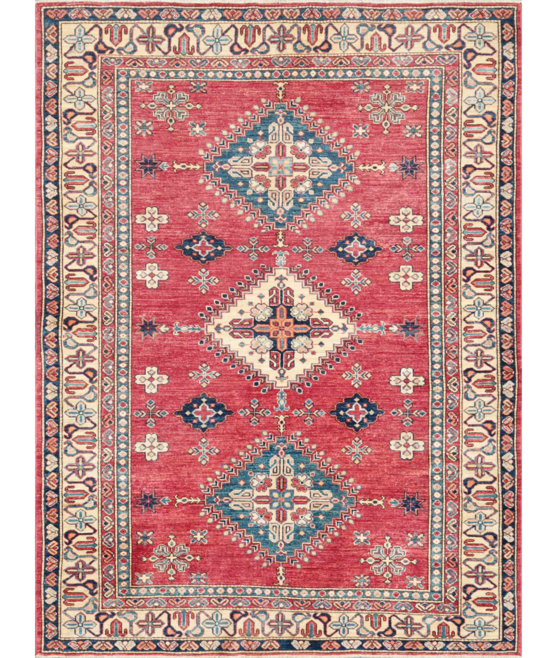 Hand Knotted Kazak Wool Rug  - 5&#39; 9&quot; X 7&#39; 9&quot; 5&#39; 9&quot; X 7&#39; 9&quot; (175 X 236) / Red / Ivory