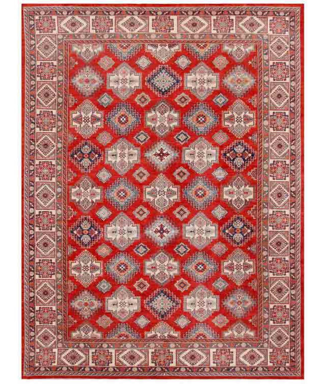 Hand Knotted Kazak Wool Rug  - 12&#39; 1&quot; X 15&#39; 11&quot; 12&#39; 1&quot; X 15&#39; 11&quot; (368 X 485) / Red / Ivory