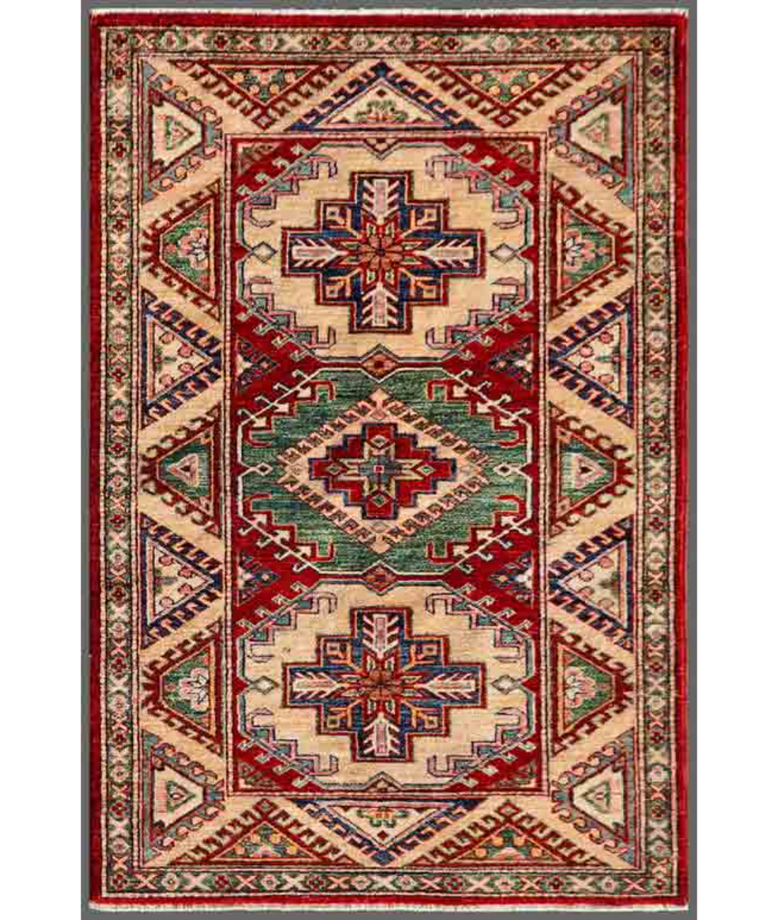 Hand Knotted Kazak Wool Rug  - 3&#39; 0&quot; X 4&#39; 7&quot; 3&#39; 0&quot; X 4&#39; 7&quot; (91 X 140) / Red / Ivory