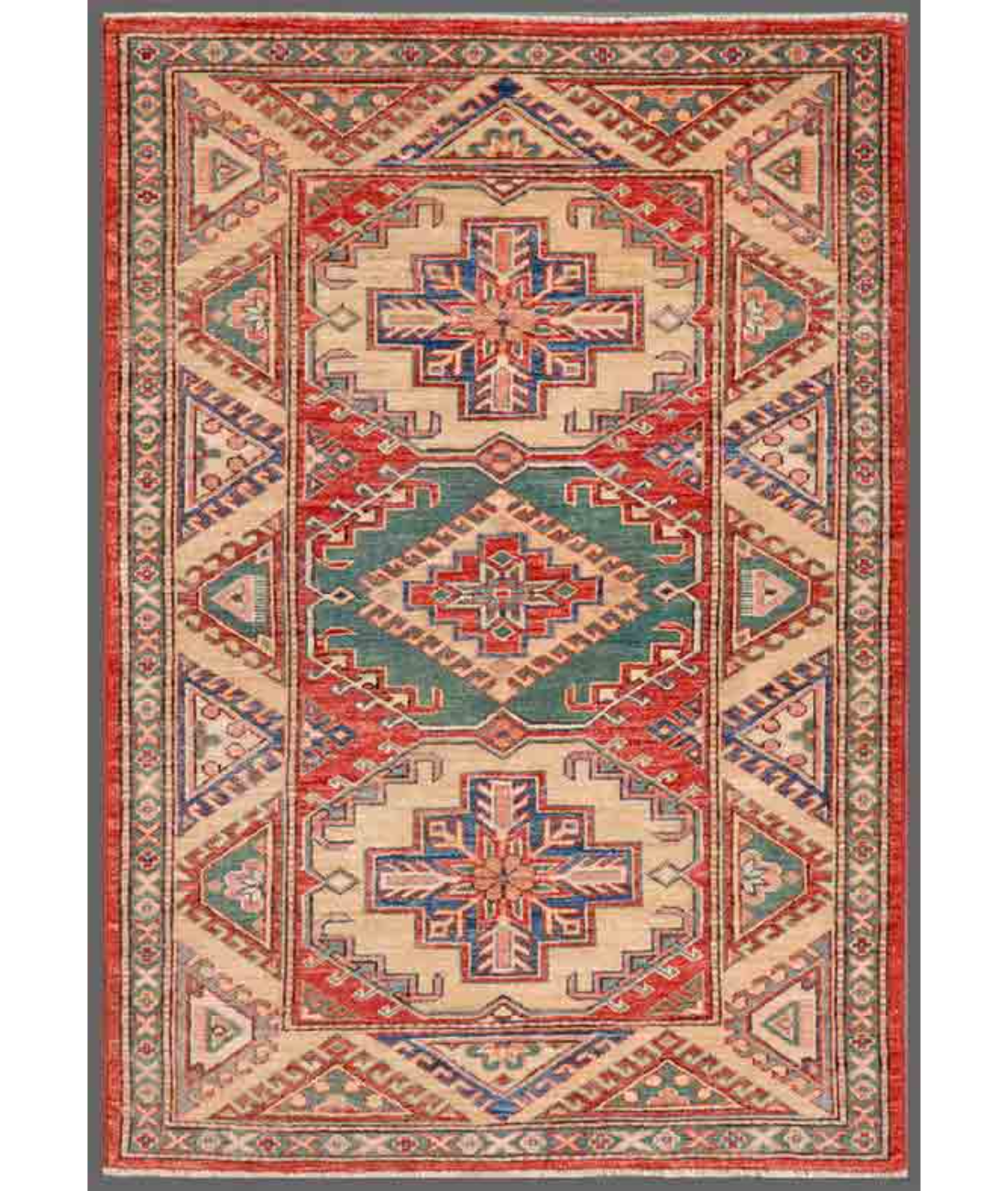 Hand Knotted Kazak Wool Rug  - 3&#39; 2&quot; X 4&#39; 6&quot; 3&#39; 2&quot; X 4&#39; 6&quot; (97 X 137) / Red / Ivory