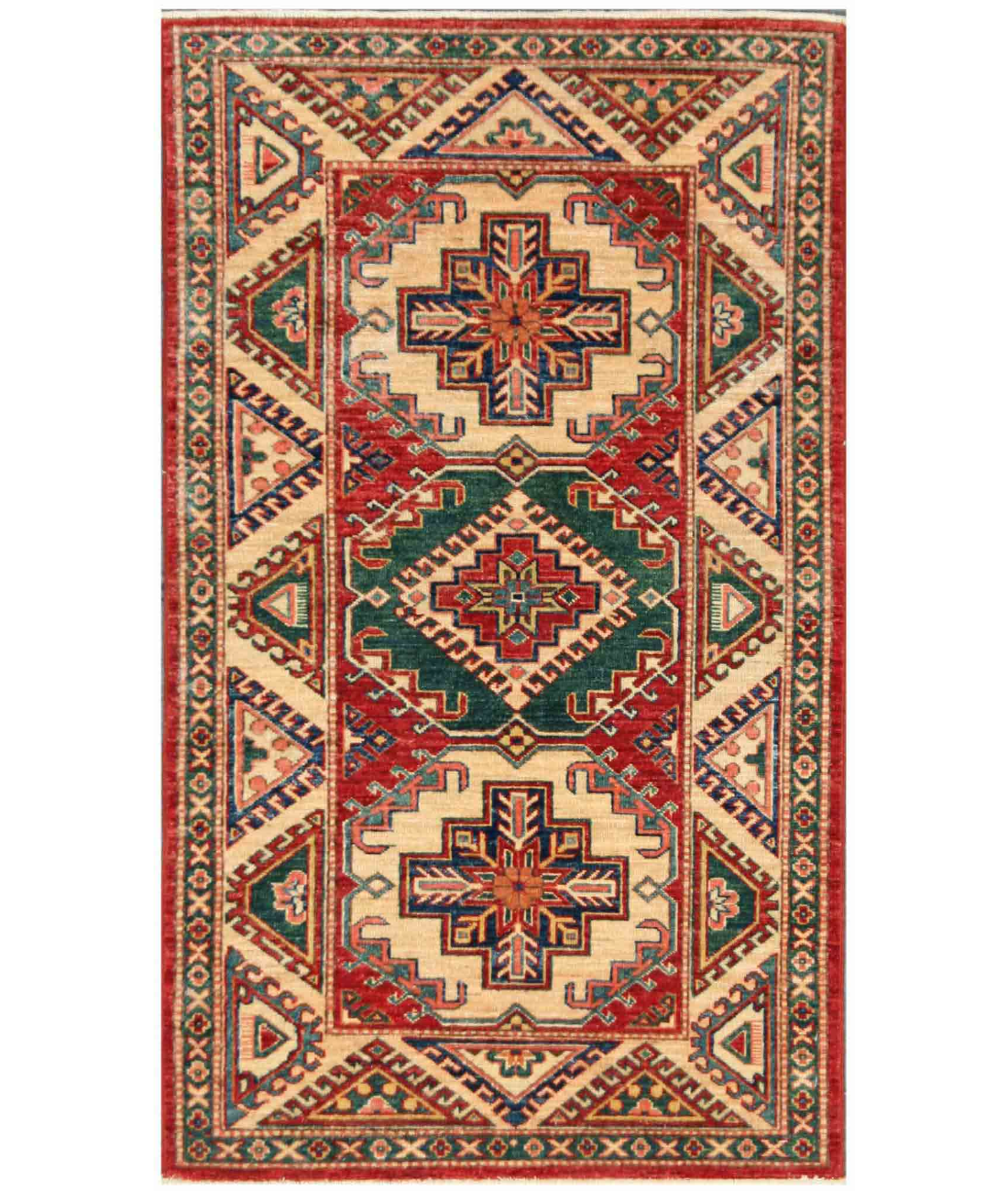 Hand Knotted Kazak Wool Rug  - 2' 11" X 4' 11" 2' 11" X 4' 11" (89 X 150) / Red / Beige