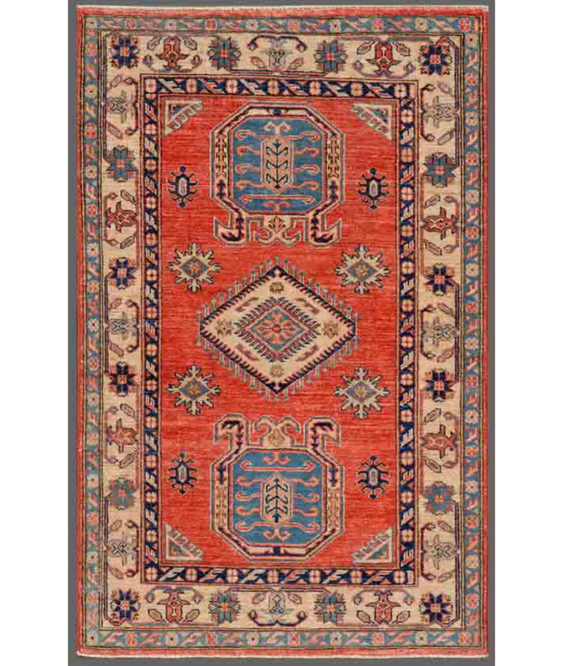 Hand Knotted Kazak Wool Rug  - 3&#39; 2&quot; X 5&#39; 0&quot; 3&#39; 2&quot; X 5&#39; 0&quot; (97 X 152) / Red / Ivory