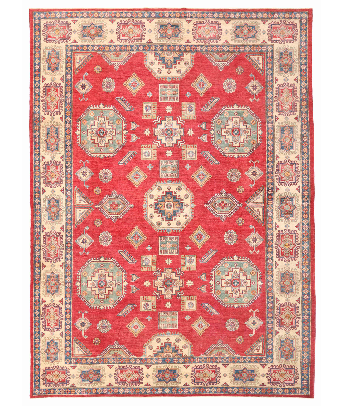 Hand Knotted Kazak Wool Rug  - 12&#39; 5&quot; X 16&#39; 8&quot; 12&#39; 5&quot; X 16&#39; 8&quot; (378 X 508) / Red / Ivory