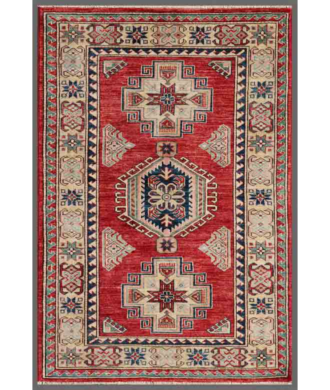 Hand Knotted Kazak Wool Rug  - 3&#39; 0&quot; X 4&#39; 6&quot; 3&#39; 0&quot; X 4&#39; 6&quot; (91 X 137) / Red / Ivory