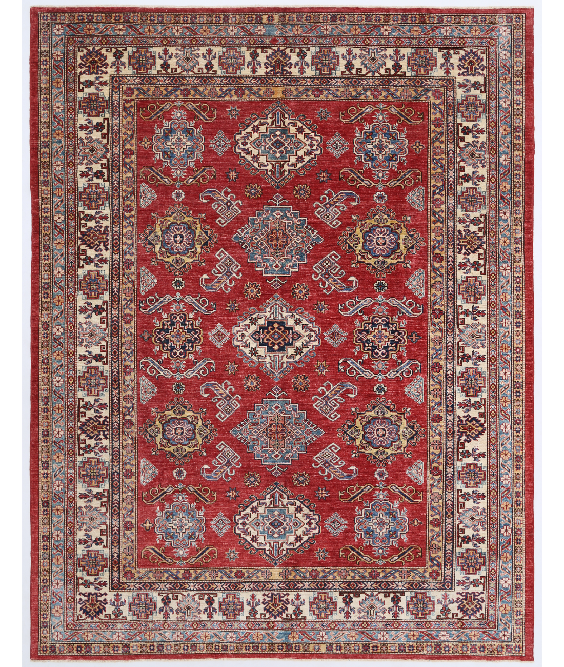 Hand Knotted Kazak Wool Rug  - 8&#39; 1&quot; X 10&#39; 5&quot; 8&#39; 1&quot; X 10&#39; 5&quot; (246 X 318) / Red / Ivory