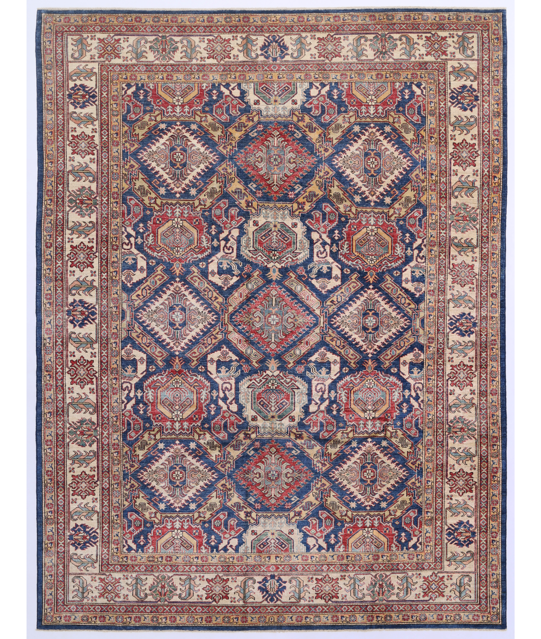 Hand Knotted Kazak Wool Rug  - 8&#39; 0&quot; X 10&#39; 8&quot; 8&#39; 0&quot; X 10&#39; 8&quot; (244 X 325) / Blue / Ivory