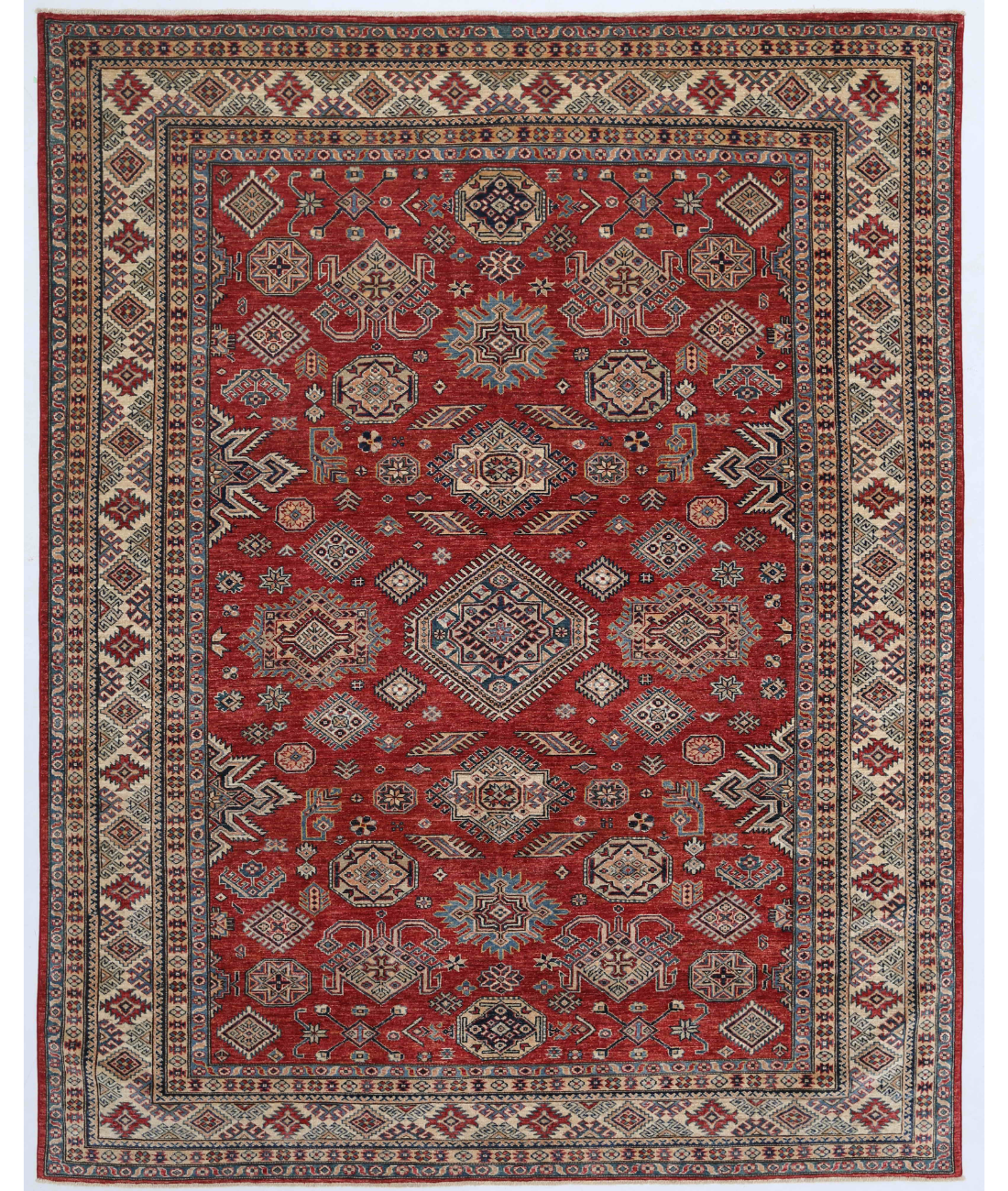 Hand Knotted Kazak Wool Rug  - 7&#39; 10&quot; X 9&#39; 9&quot; 7&#39; 10&quot; X 9&#39; 9&quot; (239 X 297) / Red / Ivory