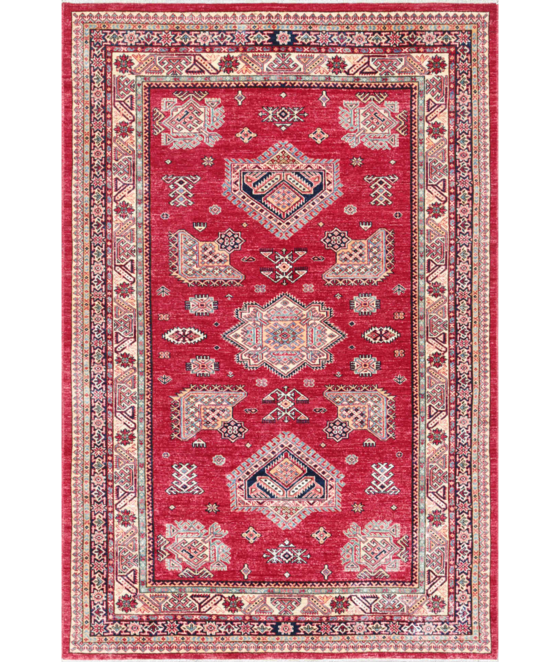 Hand Knotted Kazak Wool Rug  - 5&#39; 6&quot; X 8&#39; 1&quot; 5&#39; 6&quot; X 8&#39; 1&quot; (168 X 246) / Red / Ivory