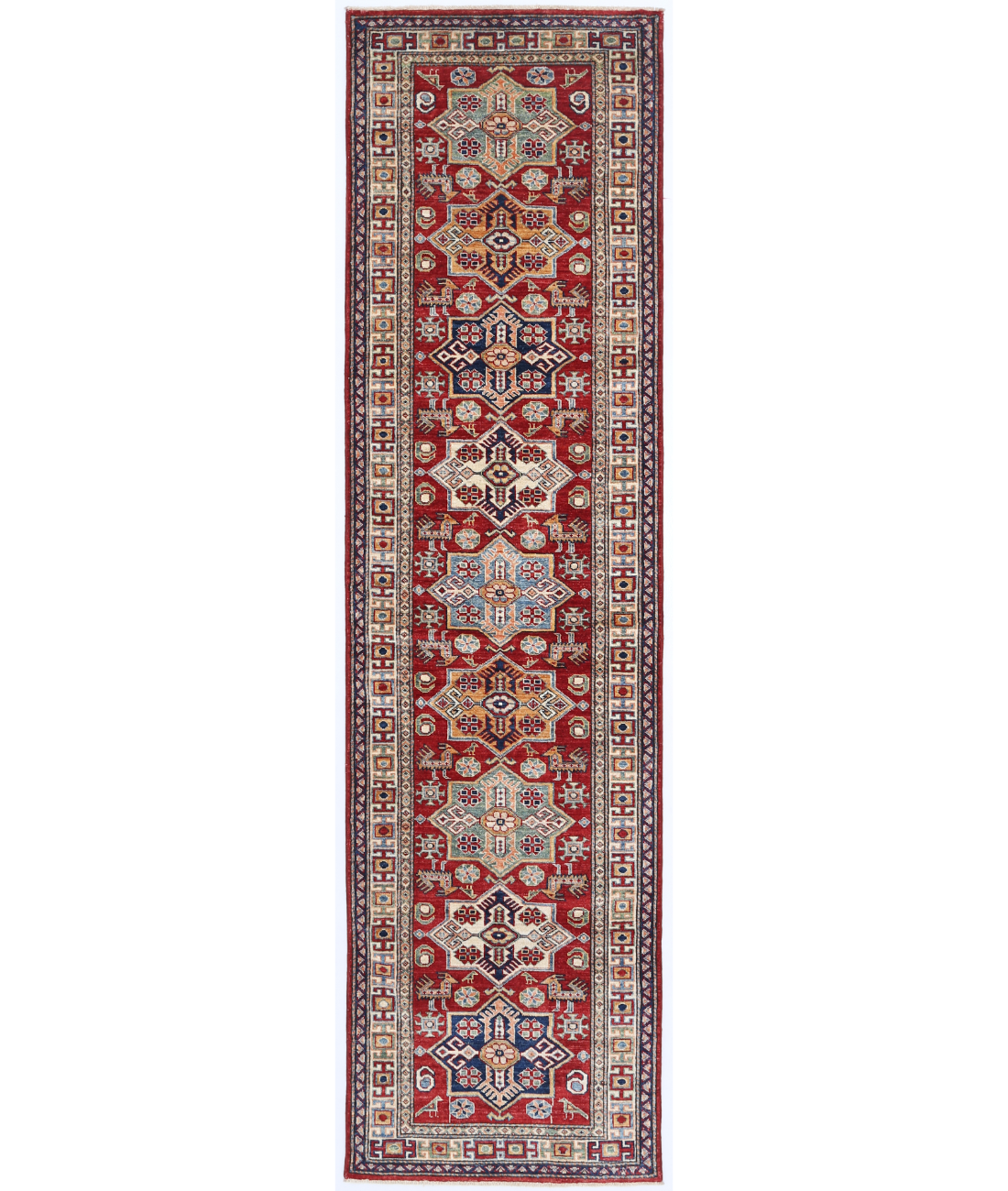 Hand Knotted Kazak Wool Rug  - 2&#39; 7&quot; X 9&#39; 9&quot; 2&#39; 7&quot; X 9&#39; 9&quot; (79 X 297) / Red / Ivory