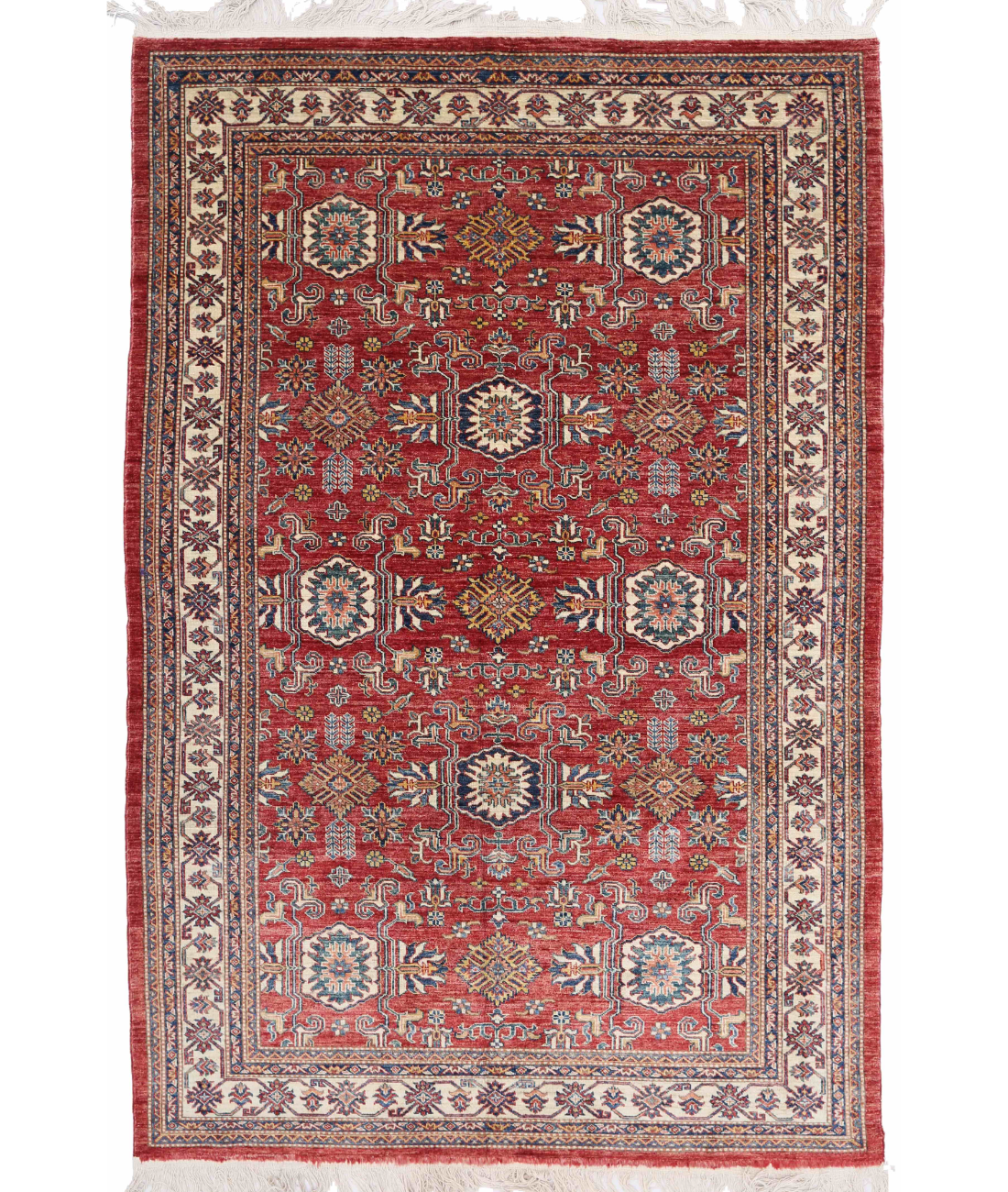 Hand Knotted Kazak Wool Rug  - 5&#39; 10&quot; X 9&#39; 1&quot; 5&#39; 10&quot; X 9&#39; 1&quot; (178 X 277) / Red / Ivory