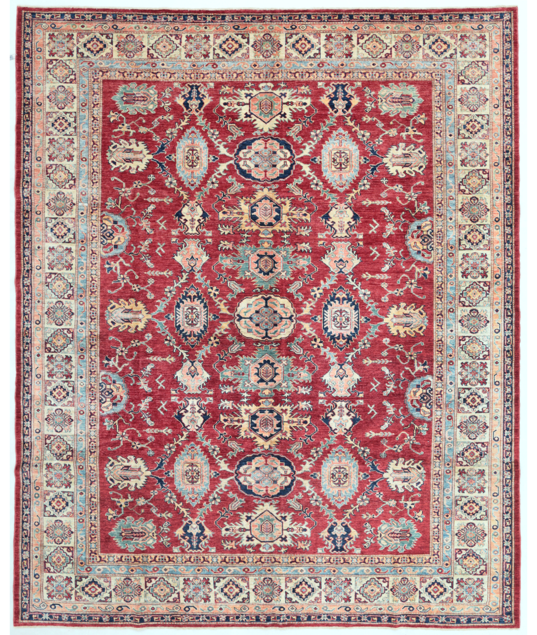 Hand Knotted Kazak Wool Rug  - 8' 1" X 9' 11" 8' 1" X 9' 11" (246 X 302) / Red / Ivory