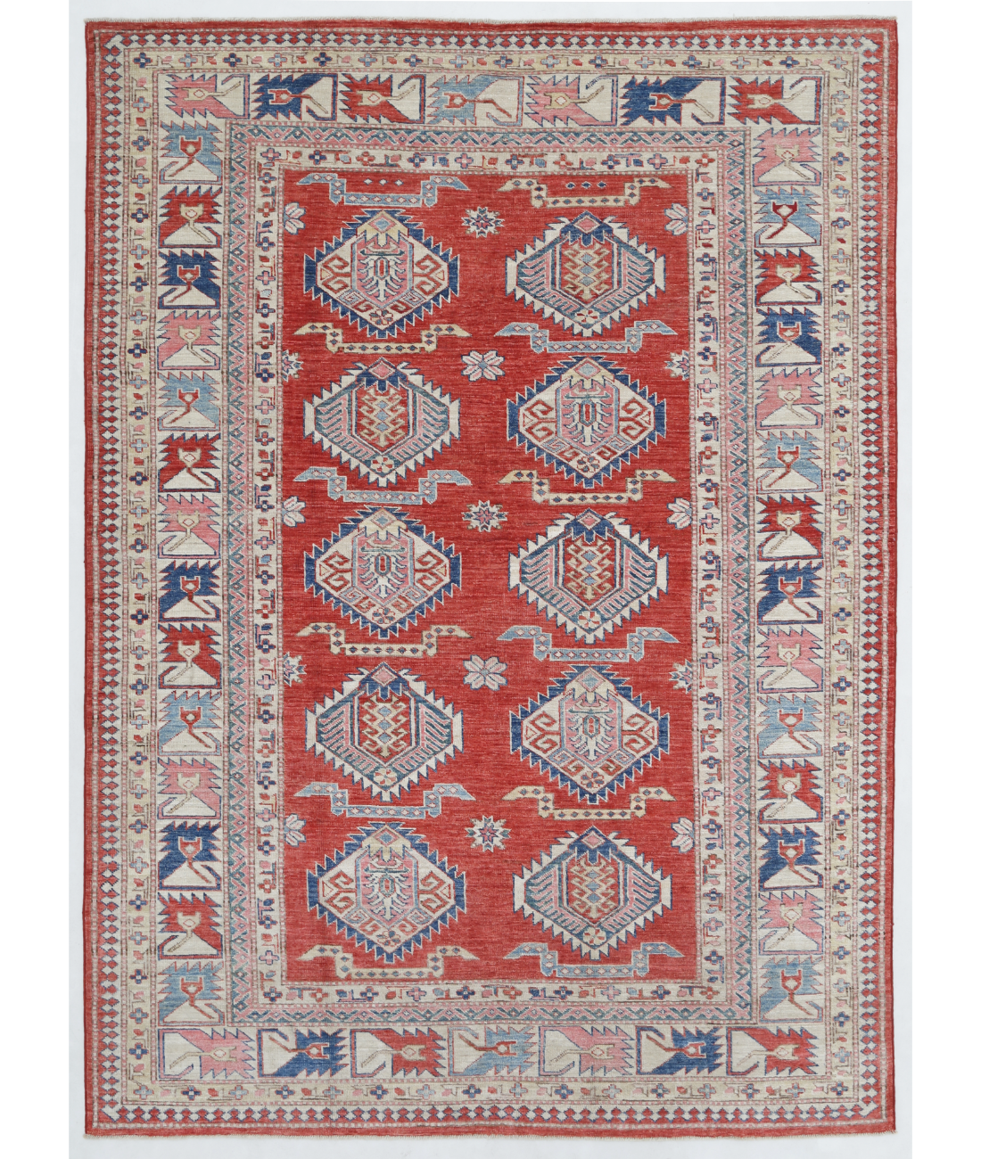 Hand Knotted Kazak Wool Rug  - 5&#39; 9&quot; X 7&#39; 11&quot; 5&#39; 9&quot; X 7&#39; 11&quot; (175 X 241) / Red / Ivory