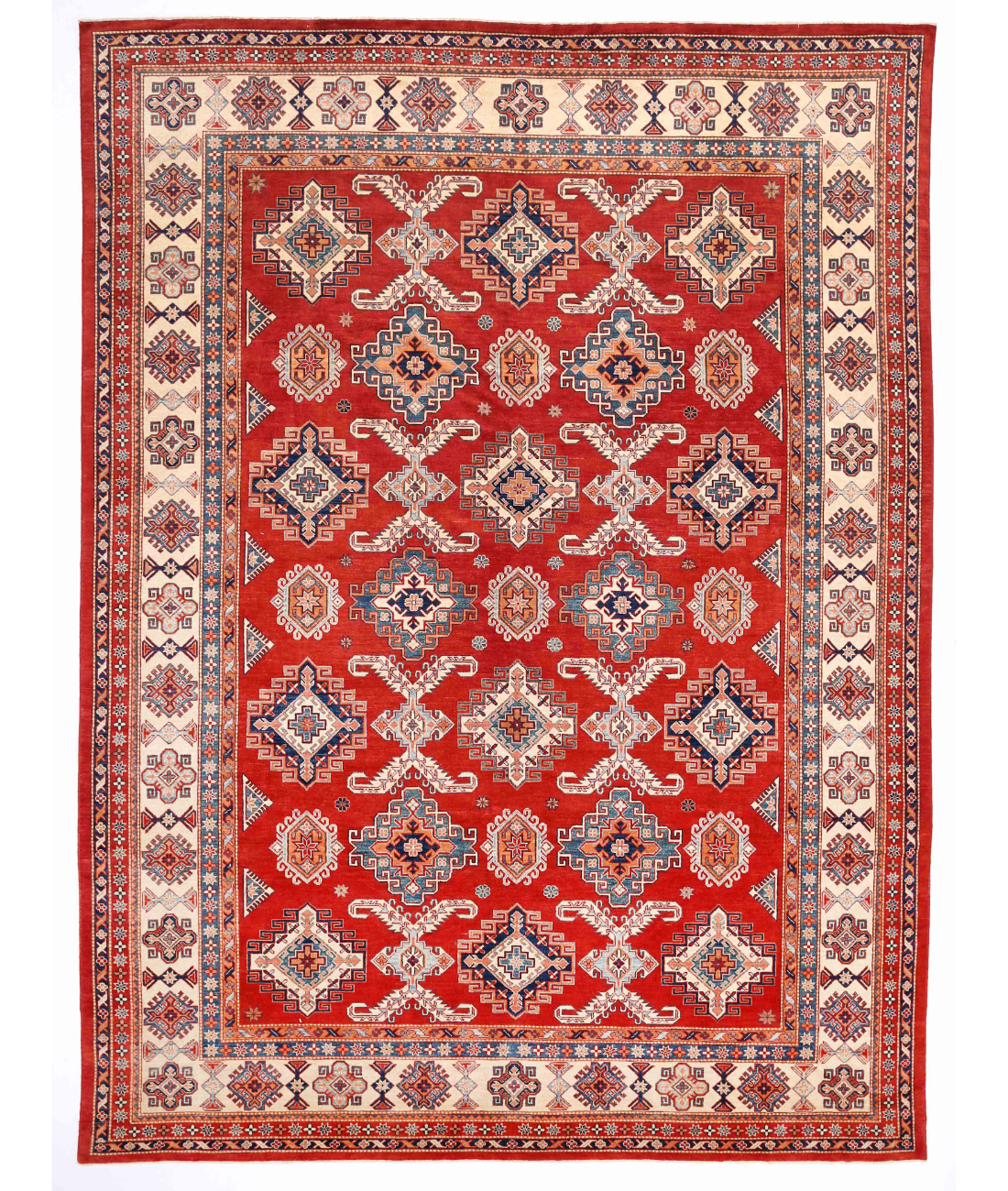 Hand Knotted Kazak Wool Rug  - 11&#39; 10&quot; X 15&#39; 0&quot; 11&#39; 10&quot; X 15&#39; 0&quot; (361 X 457) / Red / Ivory