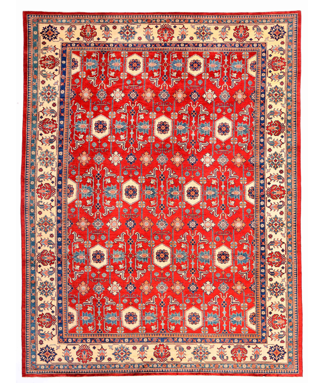 Hand Knotted Kazak Wool Rug  - 12&#39; 0&quot; X 15&#39; 6&quot; 12&#39; 0&quot; X 15&#39; 6&quot; (366 X 472) / Red / Ivory