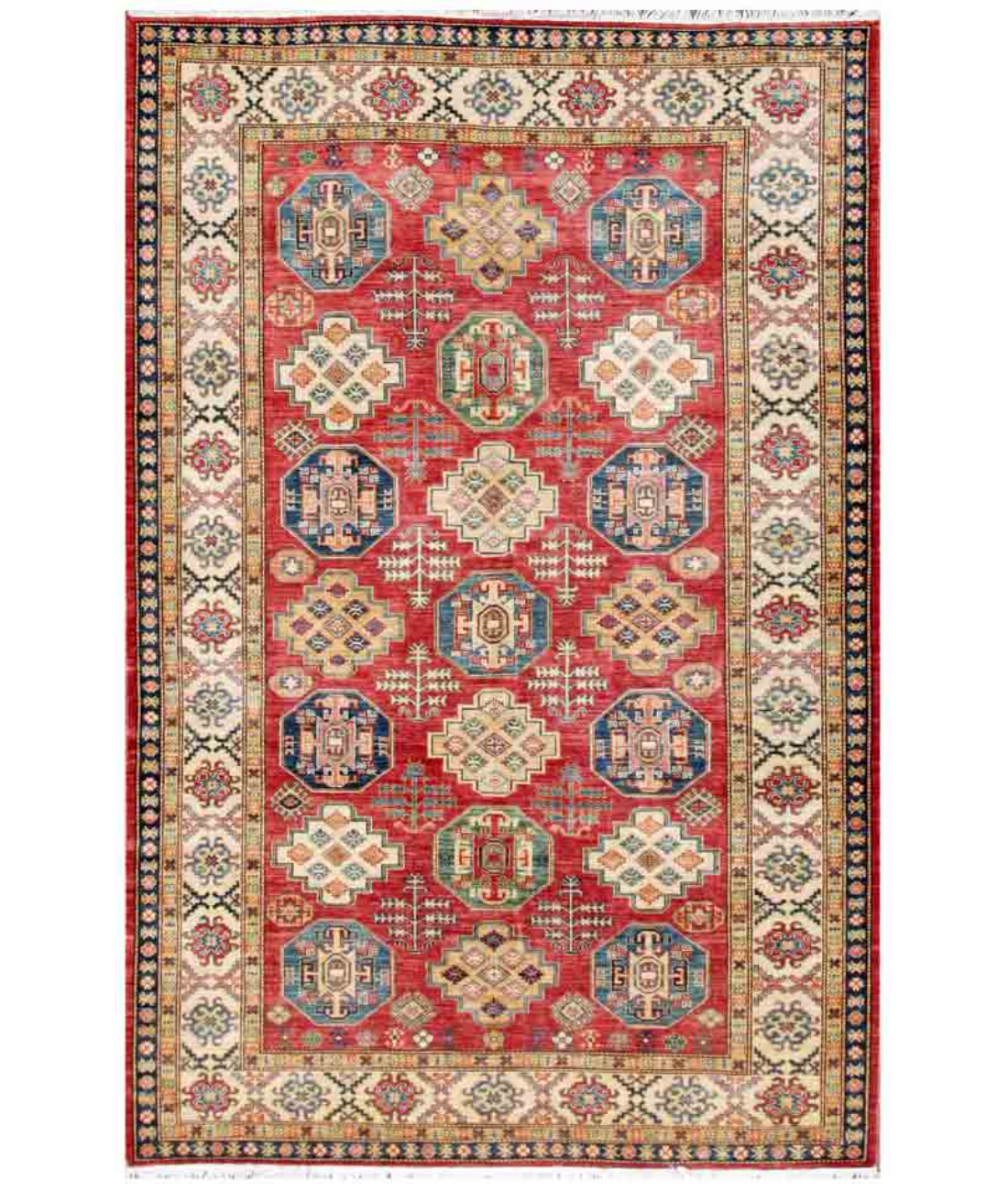 Hand Knotted Kazak Wool Rug  - 6&#39; 8&quot; X 9&#39; 10&quot; 6&#39; 8&quot; X 9&#39; 10&quot; (203 X 300) / Red / Ivory