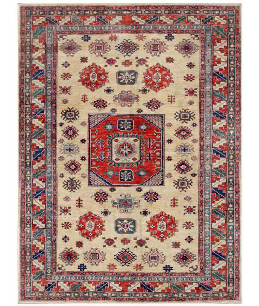 Hand Knotted Kazak Wool Rug  - 6&#39; 8&quot; X 9&#39; 1&quot; 6&#39; 8&quot; X 9&#39; 1&quot; (203 X 277) / Beige / Red