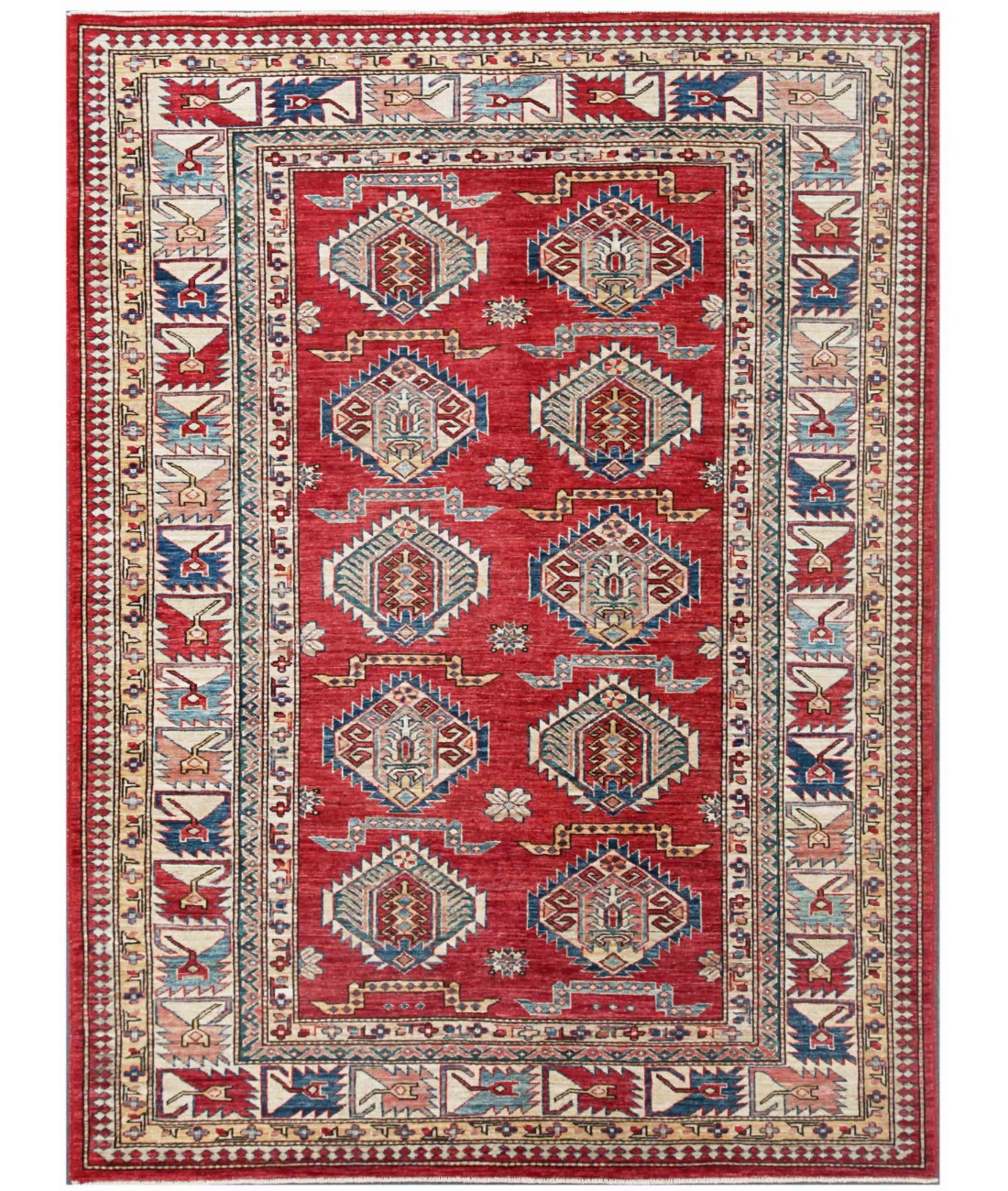 Hand Knotted Kazak Wool Rug  - 5&#39; 9&quot; X 7&#39; 8&quot; 5&#39; 9&quot; X 7&#39; 8&quot; (175 X 234) / Red / Ivory