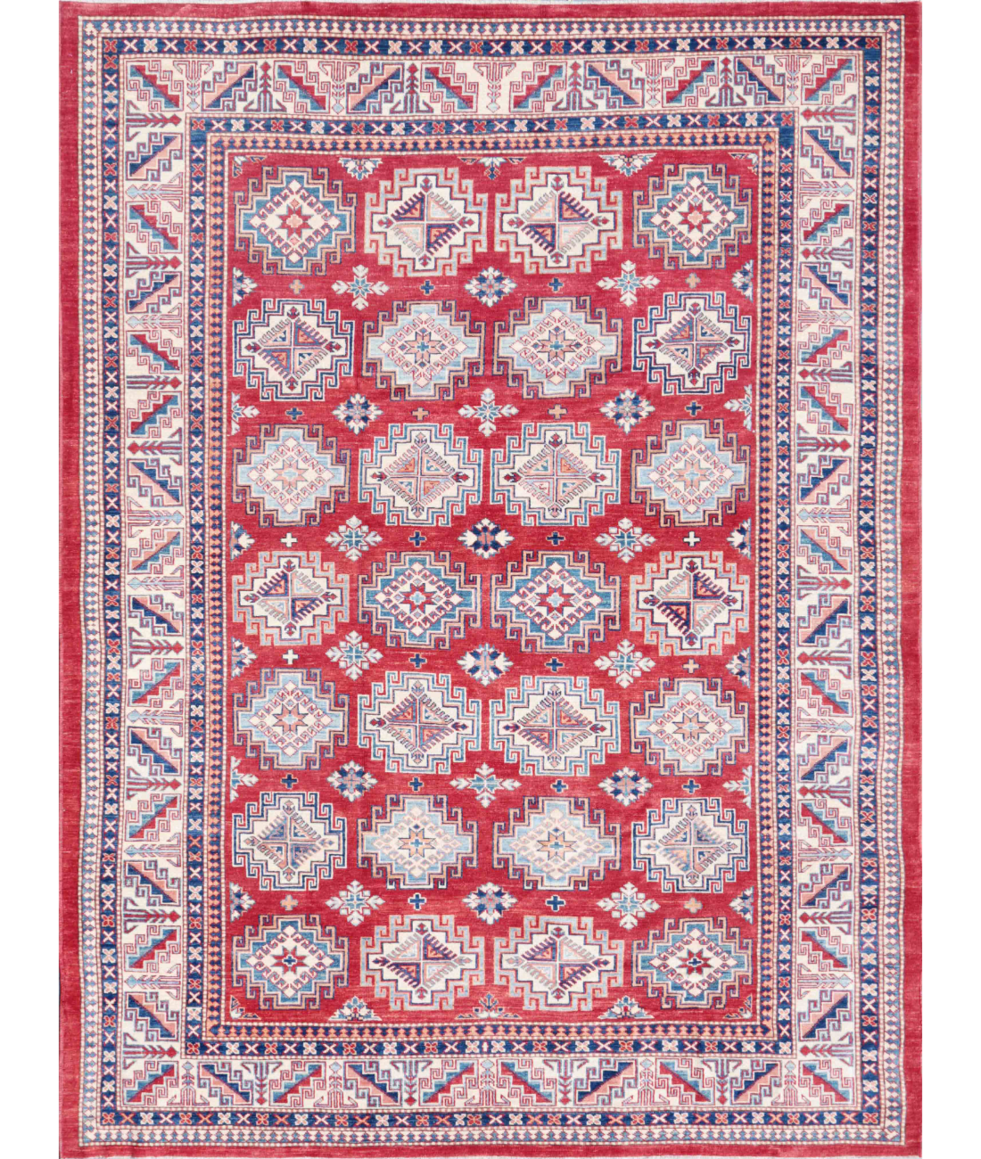 Hand Knotted Kazak Wool Rug  - 8&#39; 5&quot; X 11&#39; 6&quot; 8&#39; 5&quot; X 11&#39; 6&quot; (257 X 351) / Red / Ivory