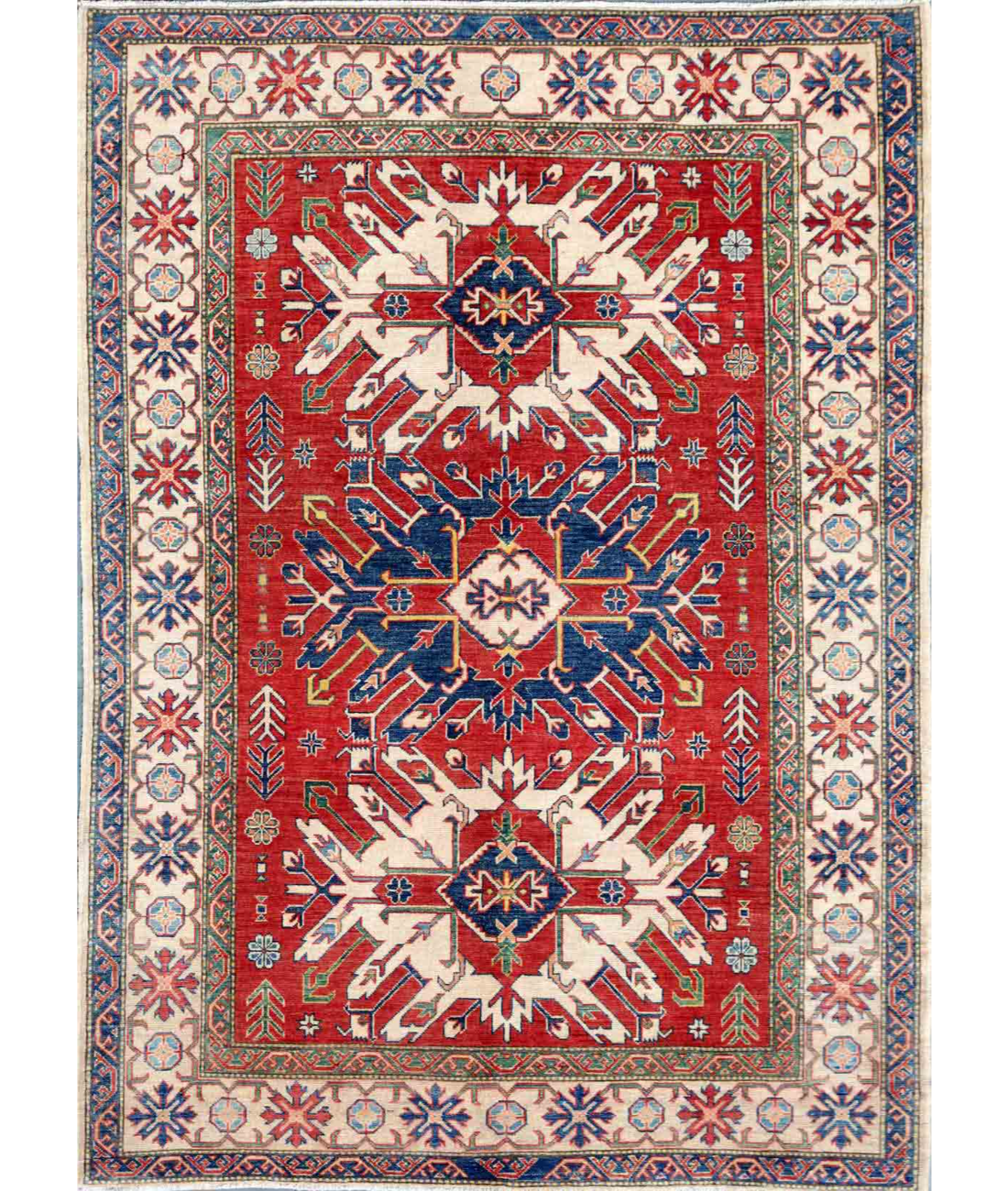 Hand Knotted Kazak Wool Rug  - 6&#39; 2&quot; X 8&#39; 3&quot; 6&#39; 2&quot; X 8&#39; 3&quot; (188 X 251) / Red / Ivory