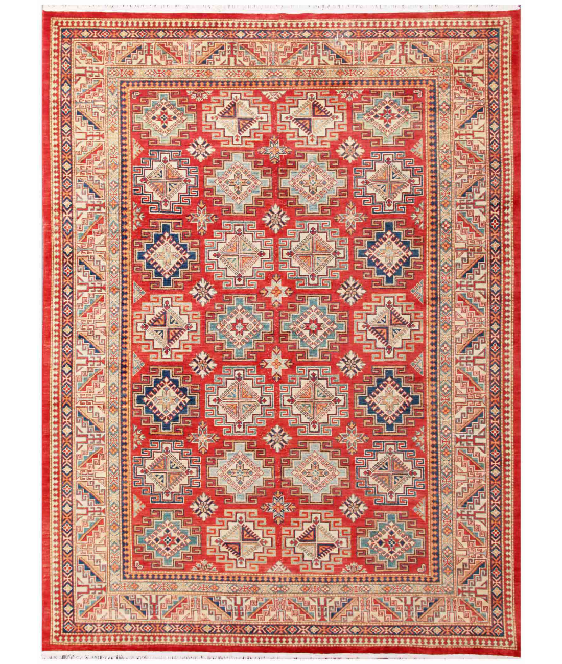 Hand Knotted Kazak Wool Rug  - 9&#39; 0&quot; X 12&#39; 2&quot; 9&#39; 0&quot; X 12&#39; 2&quot; (274 X 371) / Red / Ivory